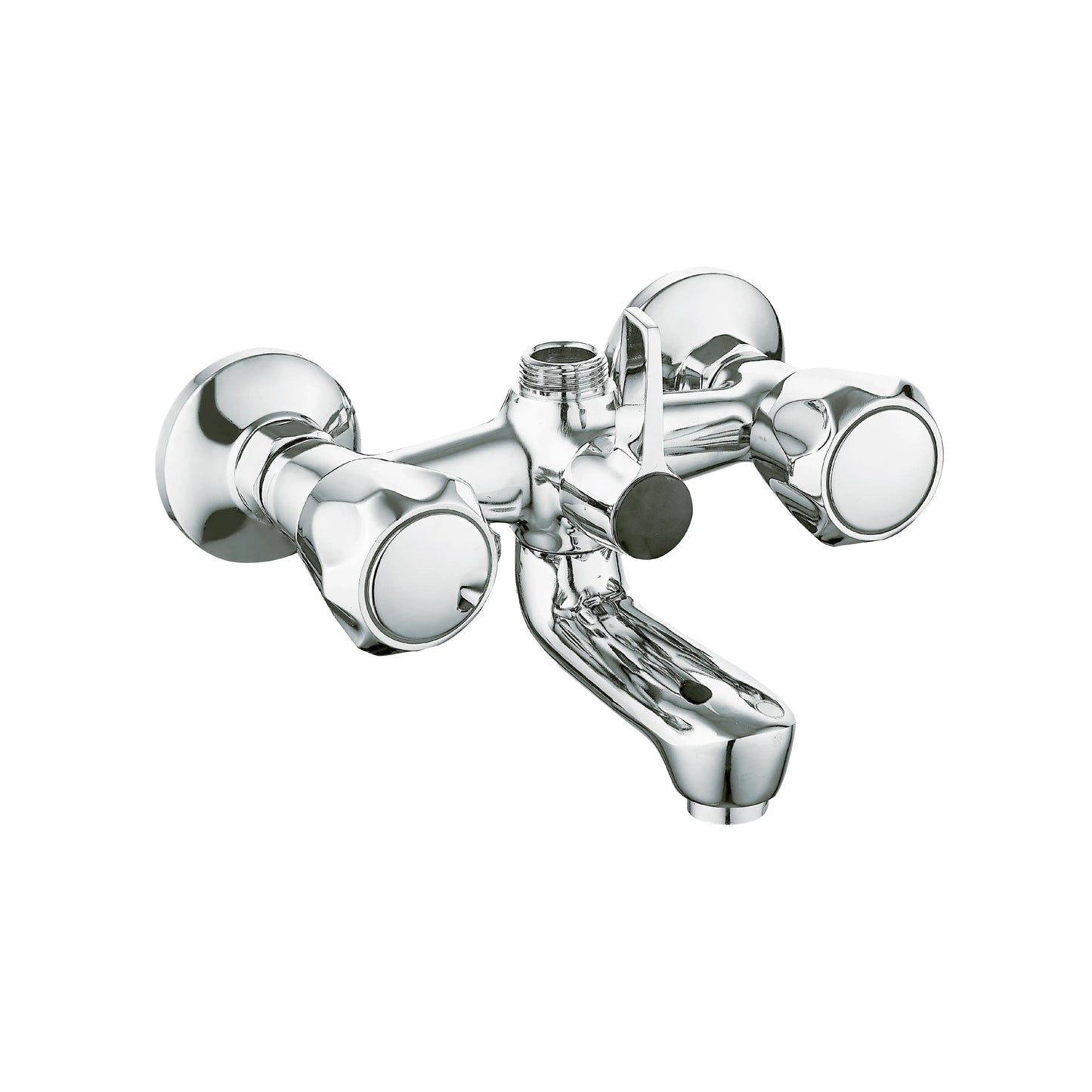 Sanitar TANZ-BM wall-mounted bath and shower mixer in polished chrome, featuring a dual-knob design, integrated spout, and a top-mounted diverter for shower attachment.