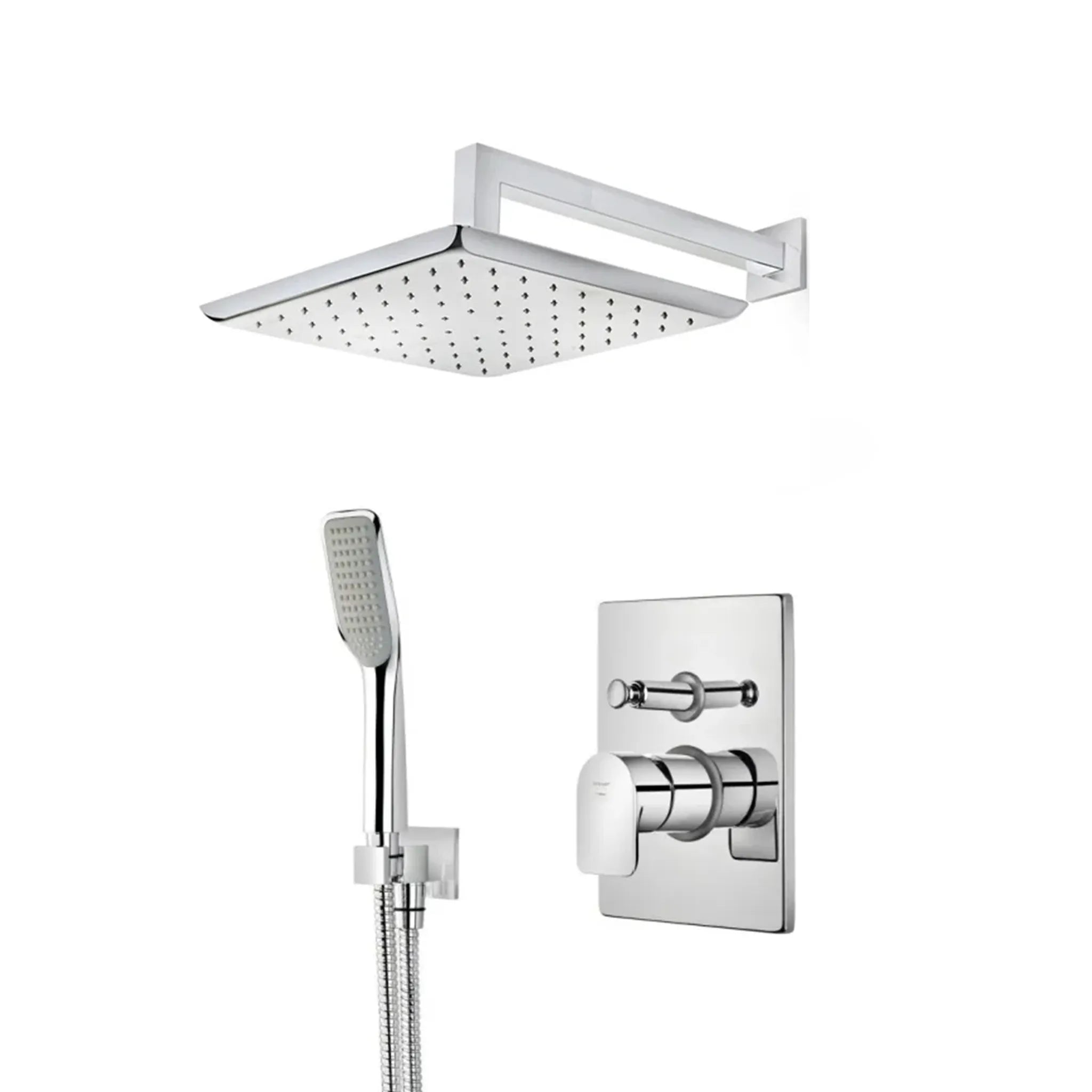 Strohm Teka Formentera RAK 621720220 2-way concealed shower set in polished chrome, featuring a rectangular mixer plate with a single lever and diverter, plus a modern slim handheld shower head.