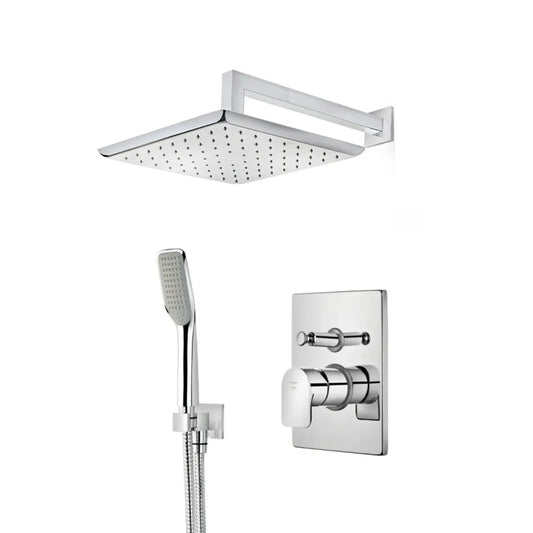 Strohm Teka Formentera RAK 621720220 2-way concealed shower set in polished chrome, featuring a rectangular mixer plate with a single lever and diverter, plus a modern slim handheld shower head.